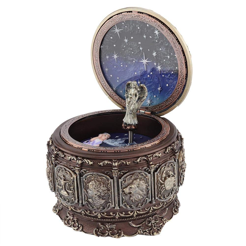 MAGT Spieluhr Vintage, 12 Sternbilder Spieluhr mit Sternbildern Rotierende Göttin Funkelnden LED Lichter, Geschenke für Weihnachten Valentinstag Geburtstag (Pisces)
