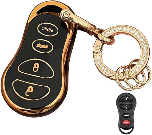 Miniatura 1 de Rilnaewn Funda de TPU suave para llavero Jeep para Jeep Grand Cherokee Chrysler 300M Dodge Intrepid 1999-2004 (4 botones, negro)