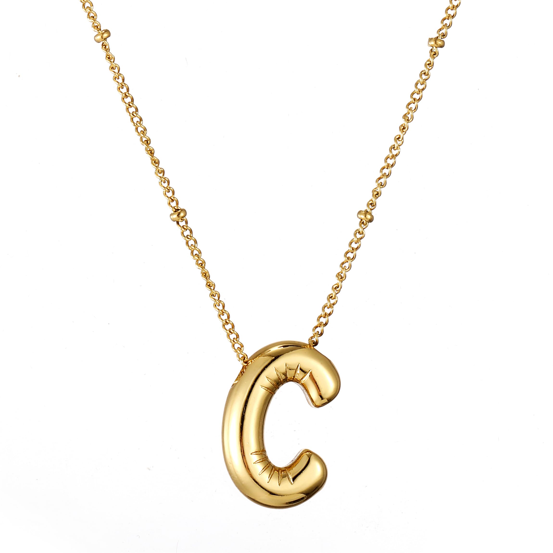 RWQIANInitial Necklaces for Women Bubble,Gold Plated Initial A-Z Alphabet Pendant Necklace,Dainty Letter Puffy Name Personalized Jewelry Gifts for Girls