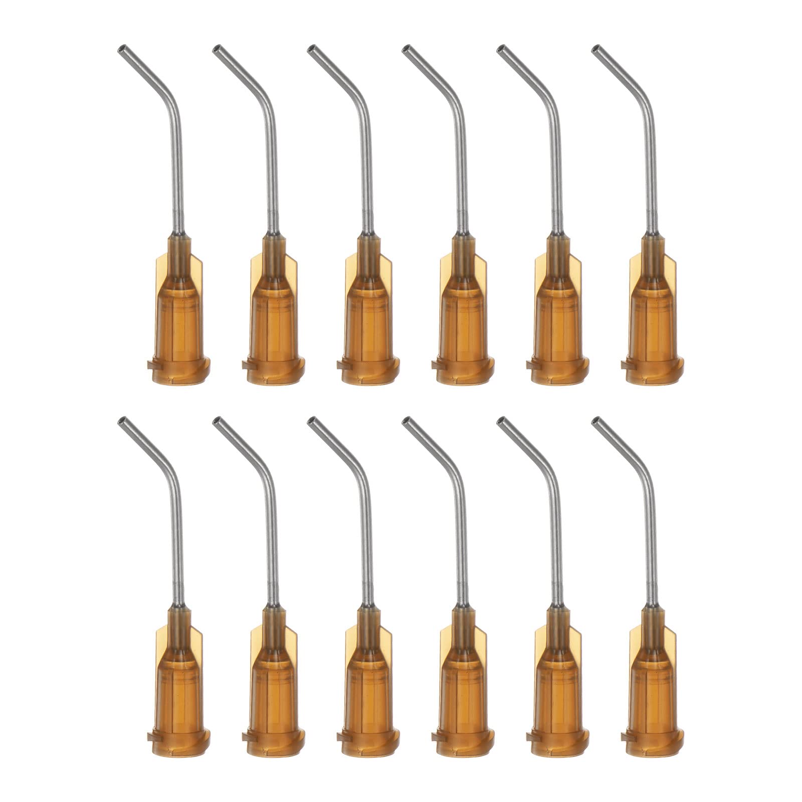 HARFINGTON 12pcs Blunt Tip Dispensing Needles, 17 Gauge 45 Degrees Bent Dispensing Tips 1" End Angled Dispenser Needle with Luer Elbow Blunt Needle for Oil or Glue Applicator, Brown