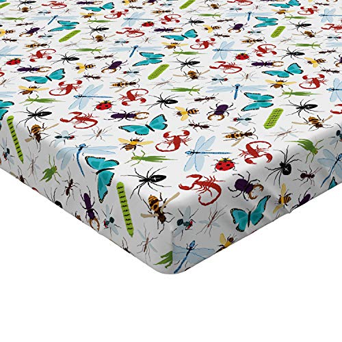 Ambesonne BS_68727_TWIN Animals Fitted Sheet, Colorful Butterfly Caterpillar Scorpion And Spiders Cartoon Print Pattern Art, Bed Cover thumb #2