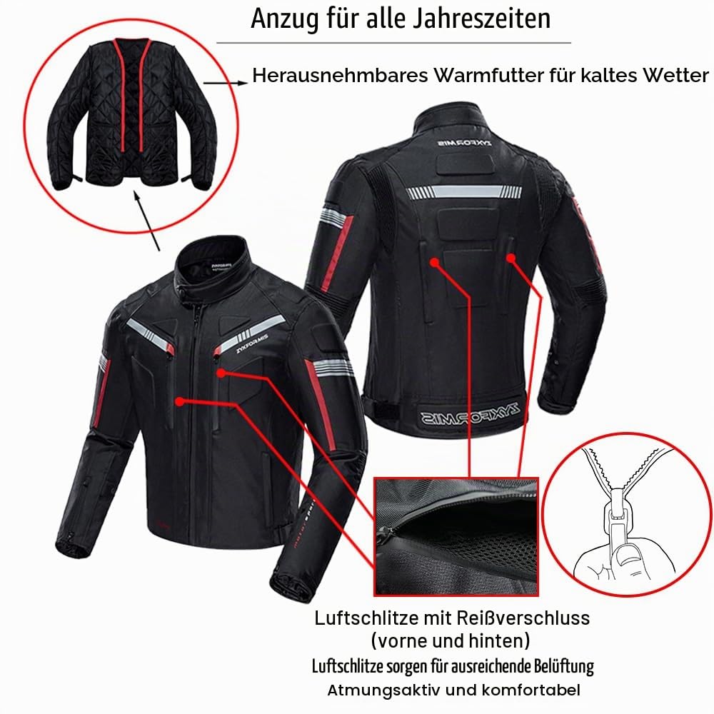 Motorradjacke Herren Wasserabweisend Winddicht, Motorrad Jacke mit Schulter & Ellbogen Protektoren für Sommer & Winter