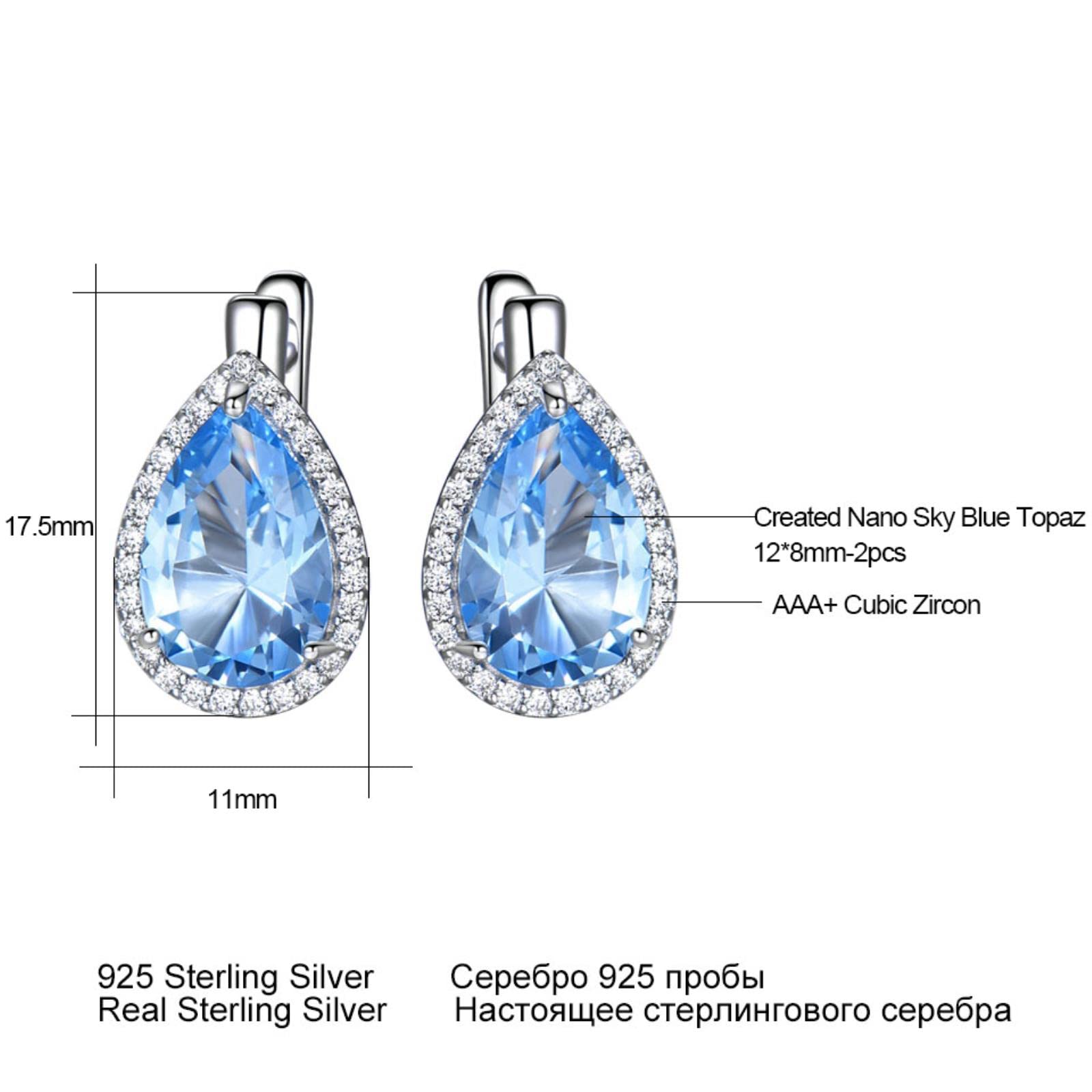 LOKILOKI Sólido 925 Pendientes De Clip Pendientes De Plata De Ley Cielo Pera Nano Topacio Azul Esmeralda Piedra Preciosa para La Joyería De Las Mujeres Regalo De Cumpleaños