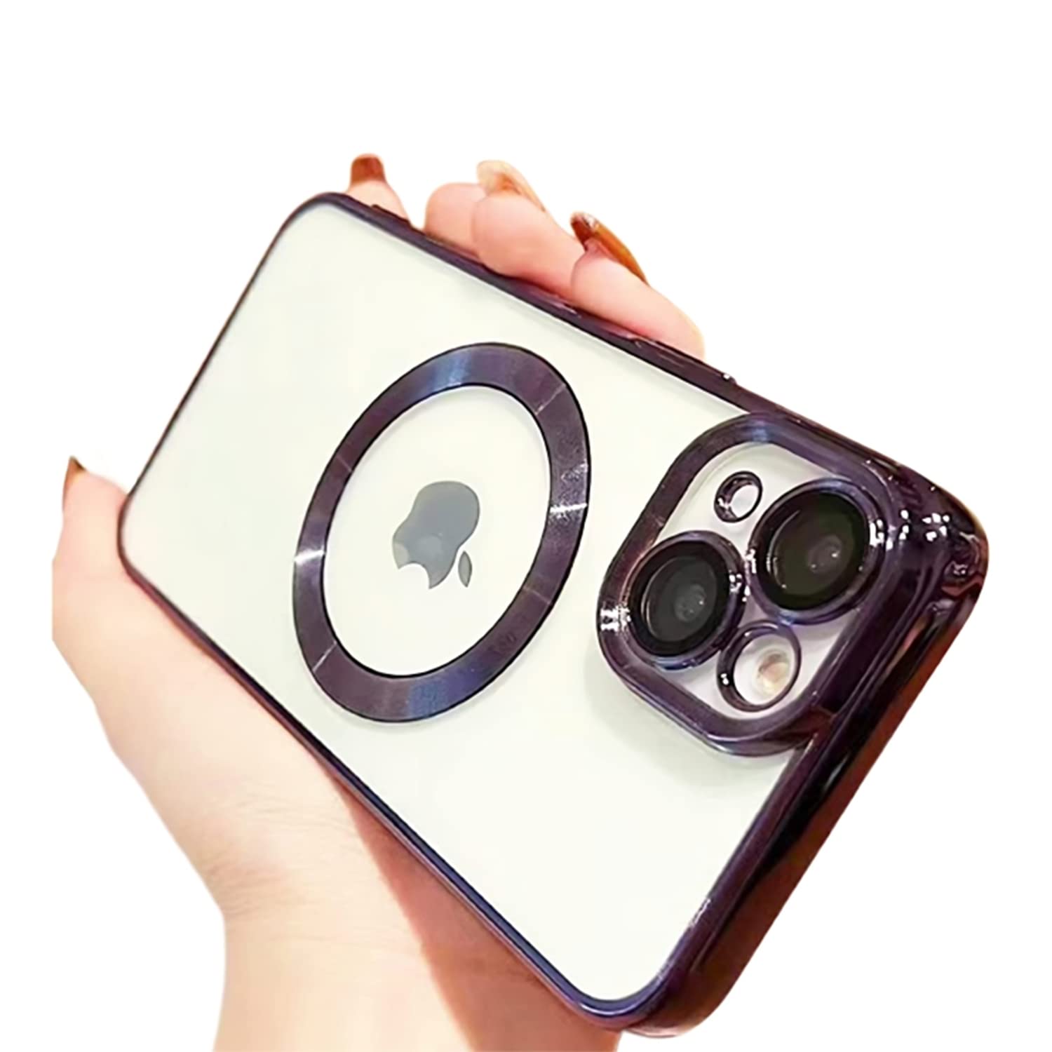 VONZEE Clear Logo Electroplating Transparent Case for iPhone 13 Case, Luxury Electroplated TPU Cover, Individual Camera Protection for Each Lens Bumper Case (6.1 Inch,Deep Purple)