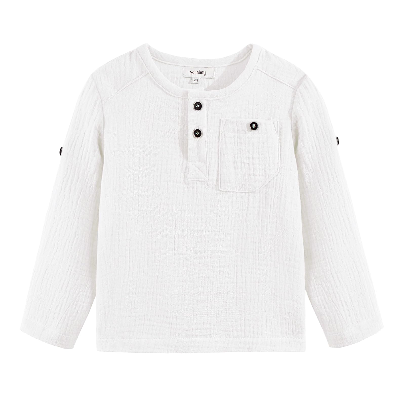 Volunboy Toddler Boys Henley Long Sleeve Cotton Linen Shirt Solid Short Beach Casual Button Tees Tops