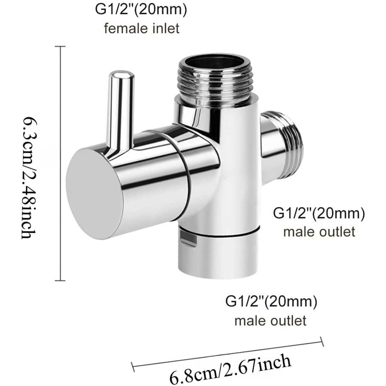 3 Wege Umschaltventil 20mm G 1/2", 3 Wege Umschaltventil, Umschaltventil Dusche, Dreiwegeventil, für Regendusche Und Duscharm Chrom