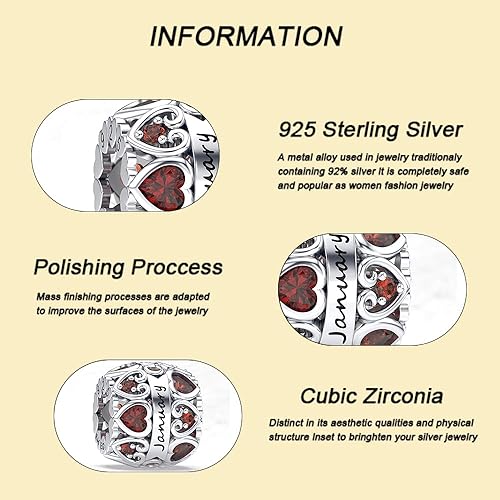 Miniatura 2 de EHEG Dijes de piedra natal de amor para pulseras y collares, plata de ley 925 con circonita cúbica 5A, regalos de joyería para mujeres y niñas