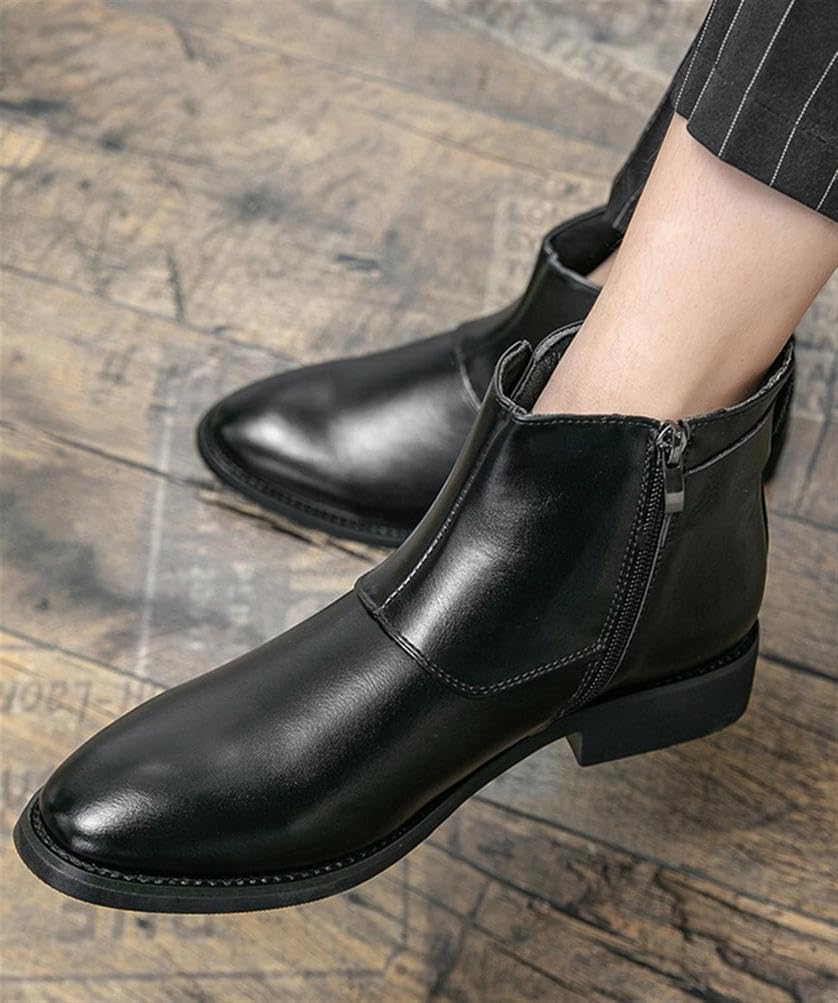 Herren Chelsea Boots Leder Stiefeletten mit Reißverschluss und Schnalle Klassische Business Casual Dress Schuhe für Party Hochzeit