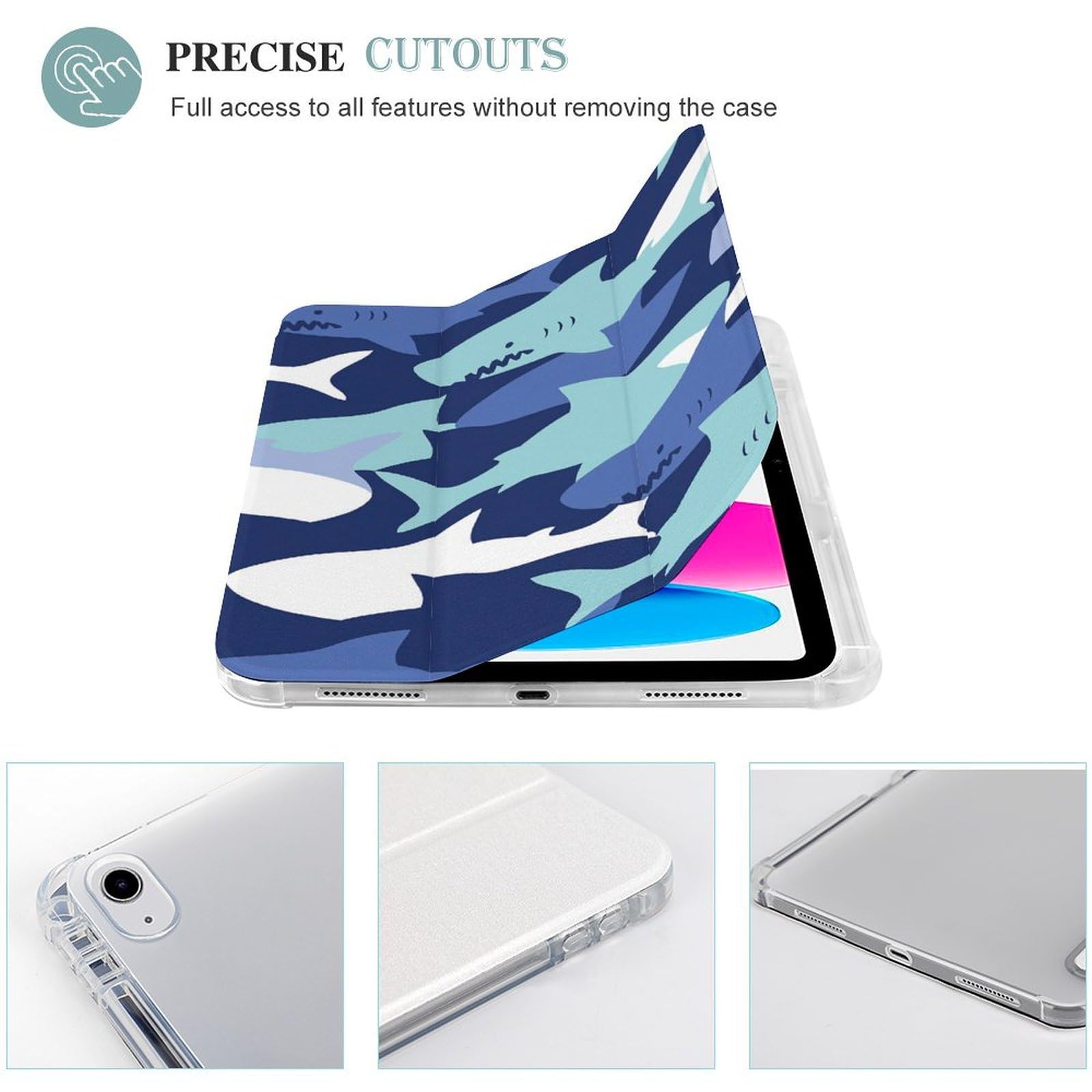 Amazon.co.jp: サメ柄 鮫柄 ブルー iPad 第11世代 (A16、2025) / 第10