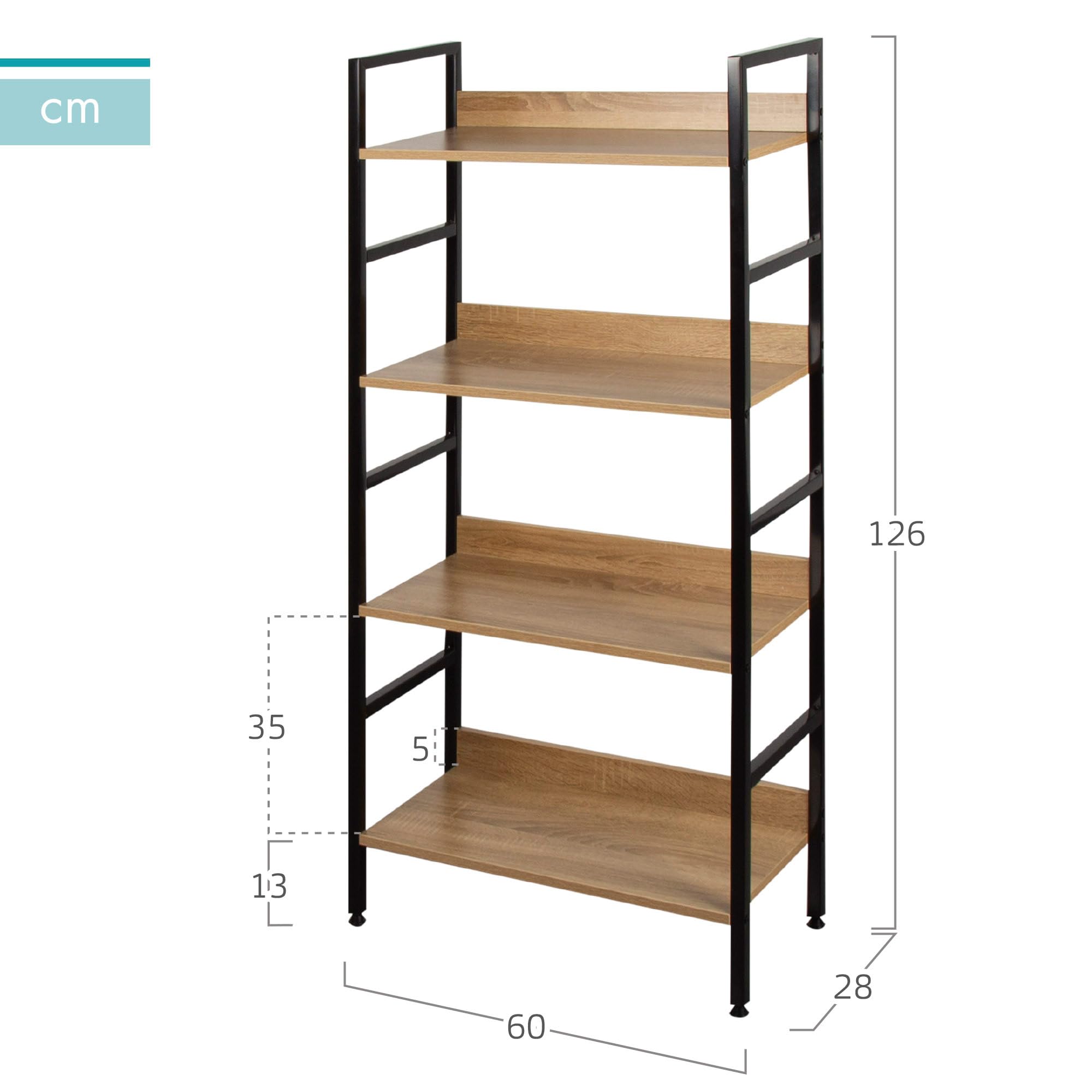 AKTIVE Max Home Lagerregal, 4 Böden, 60x28x126 cm, Stahl und Holz, einfache Montage, robust und langlebig, Nivelliersystem, Wohnzimmermöbel, Regale, Dekoration (18417)