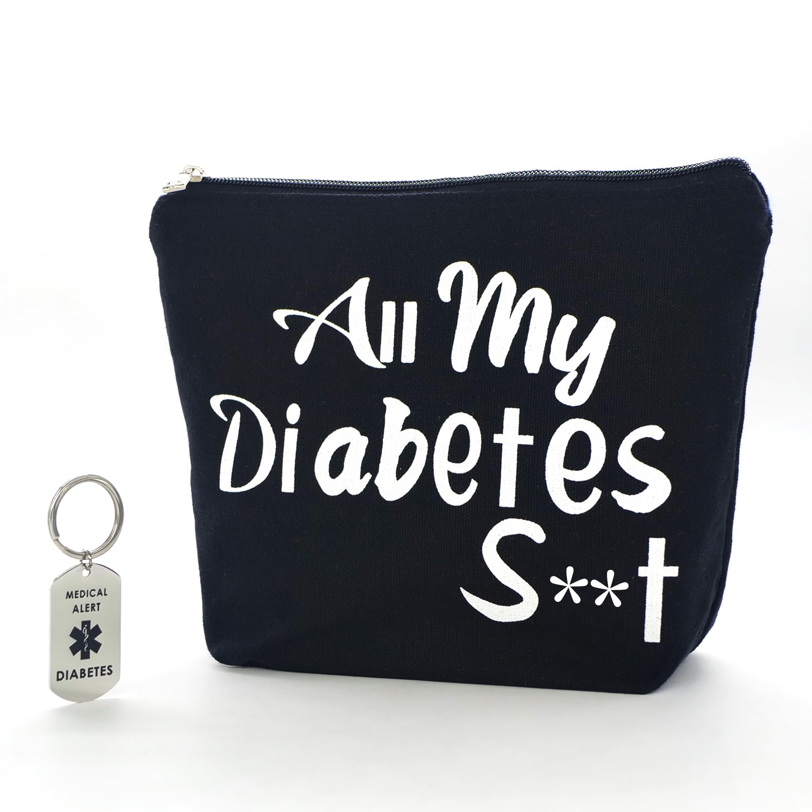 Diabetic Gifts All My Diabetes Funny Diabetic Travel Bag Pouch＋Diabetic Keychain Personalized Gift diabetic supplies for Grandma Grandpa Mom Dad Sister Brother for Birthday Christmas Gifts (black)