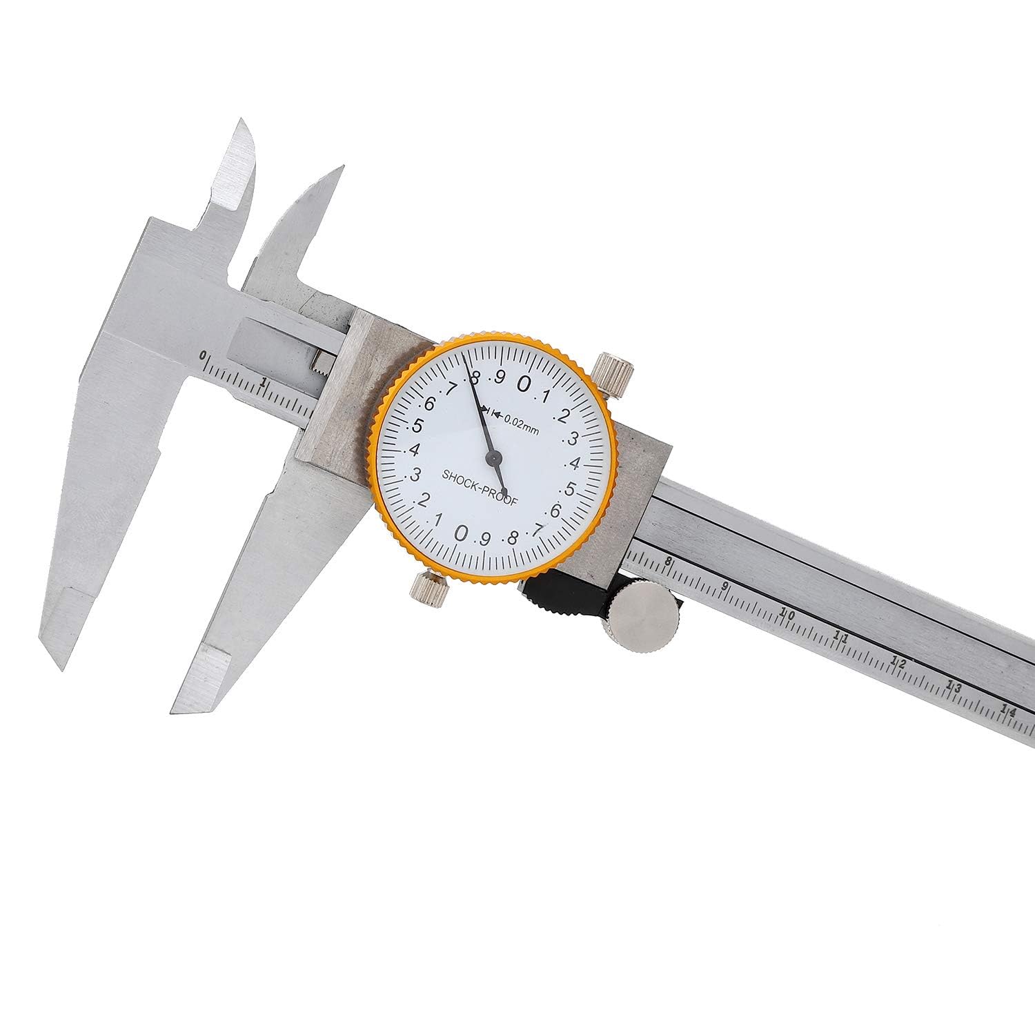 KATSU Pied à Coulisse à Cadran 150 mm 6" en Acier Inoxydable Tête Haute Précision Antichoc et Verrouillable Micromètre à Jauge 4 Voies 401230