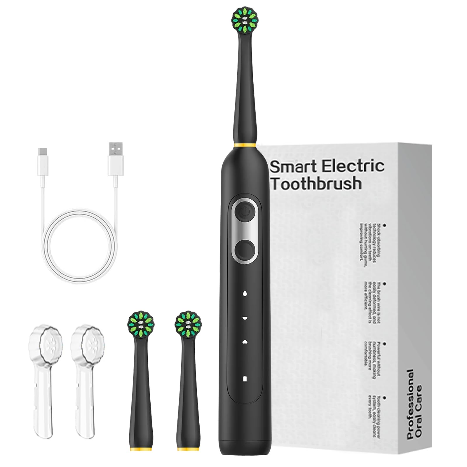 US1984 Rechargeable Electric Toothbrush for Men & Women, Sonic Oscillating Toothbrush with 3 Brush Head, 3 Cleaning Modes, IPx8 Waterproof Design, Rotating Electric Toothbrush (Black)