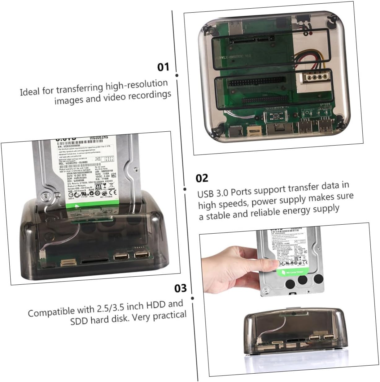 Tofficu 1pc Dual-Disk Hard Disk Base Reader Black Transparent USB External Box for Drives Us Convenient for Use
