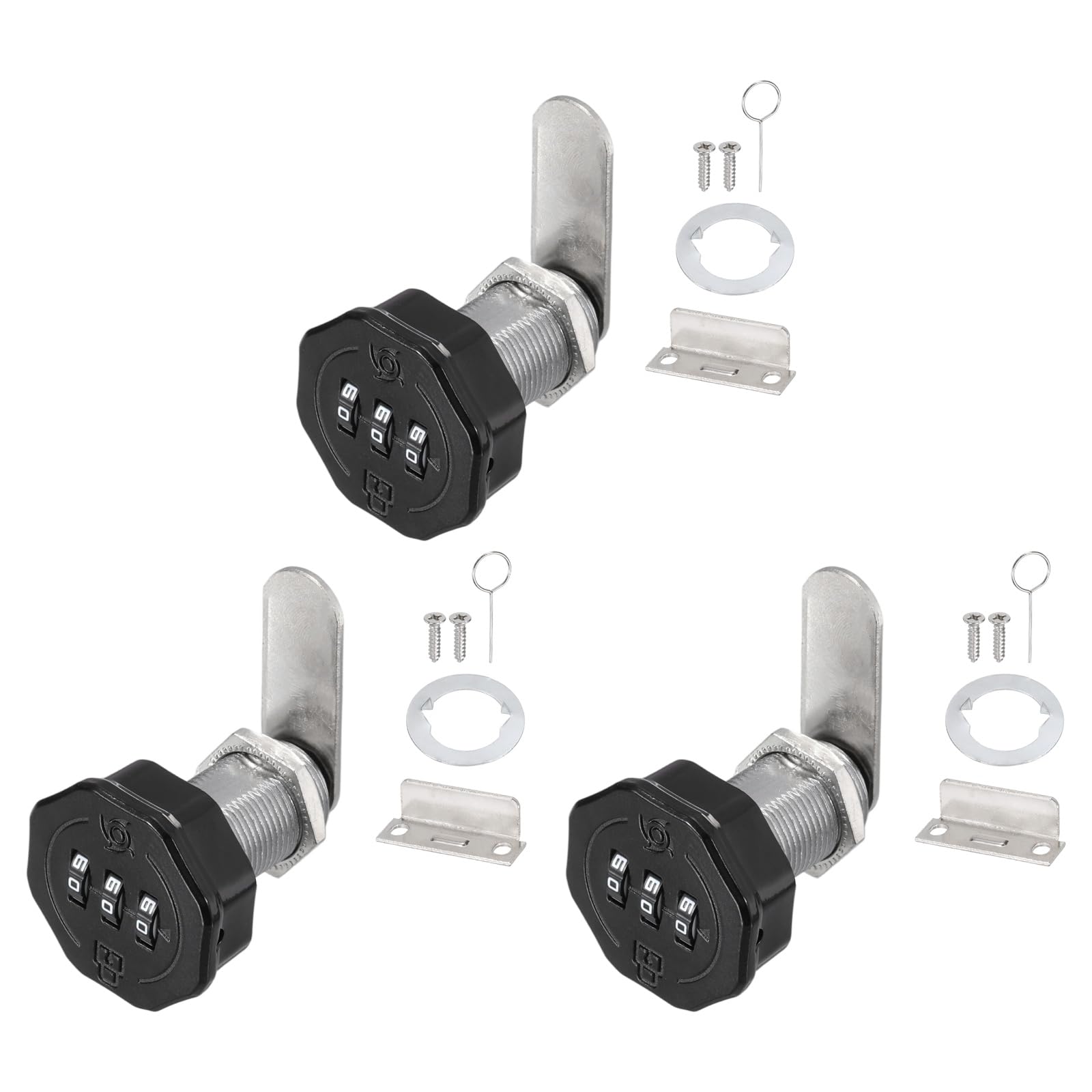PATIKIL 3 PCS Combination Cabinet Cam Lock, 3-Digit Keyless Metal Locks with 1Inch Cylinder for Cabinet Drawer Doors Deposit Box Filing Mailbox, Black