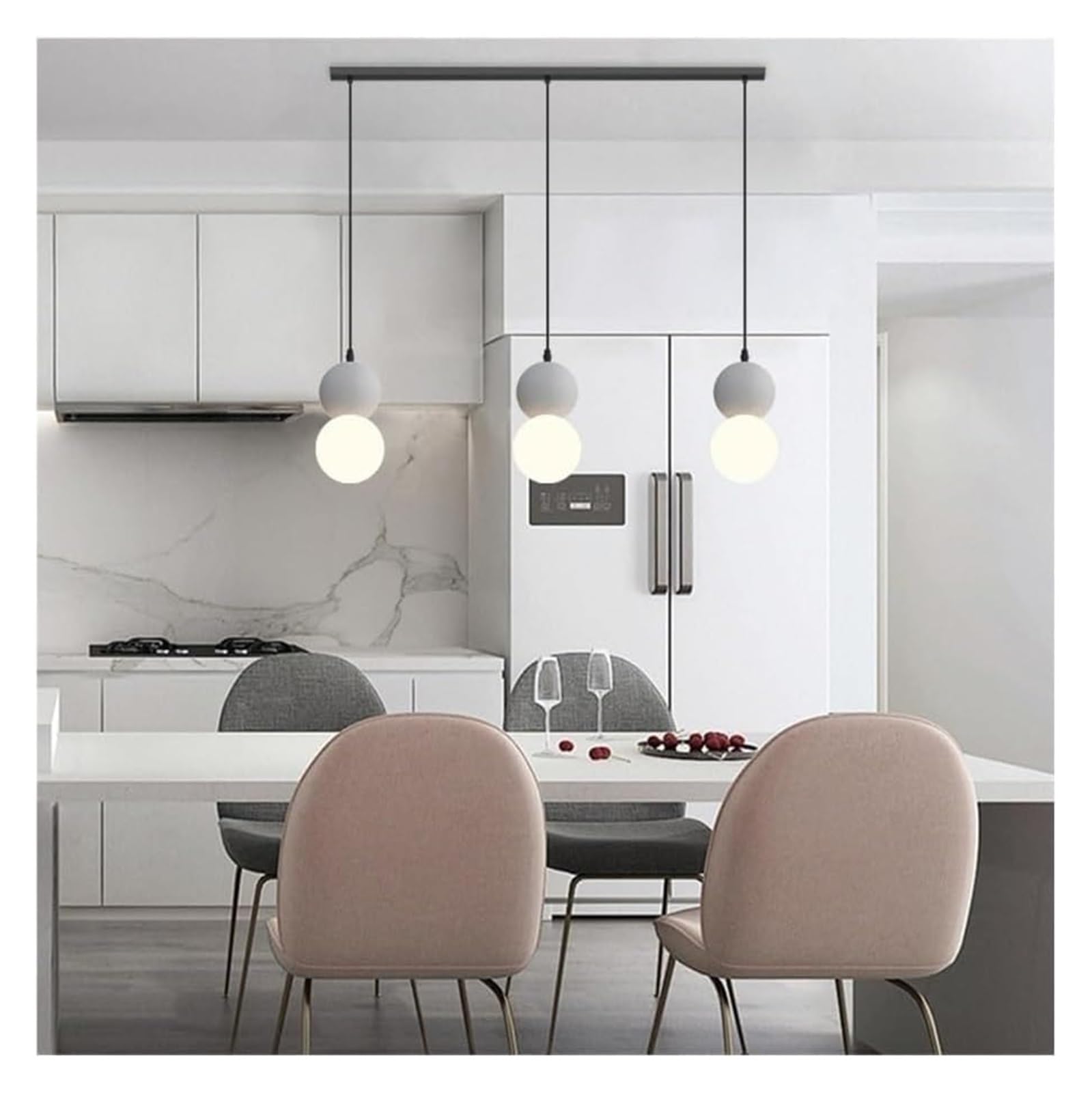 Lampa wisząca Lampa wisząca, betonowe lampy wiszące Biała szklana kula Lampa wisząca Regulowany przewód Wisząca lampa do wyspy kuchennej Sufitowa oprawa oświetleniowa(Gray)