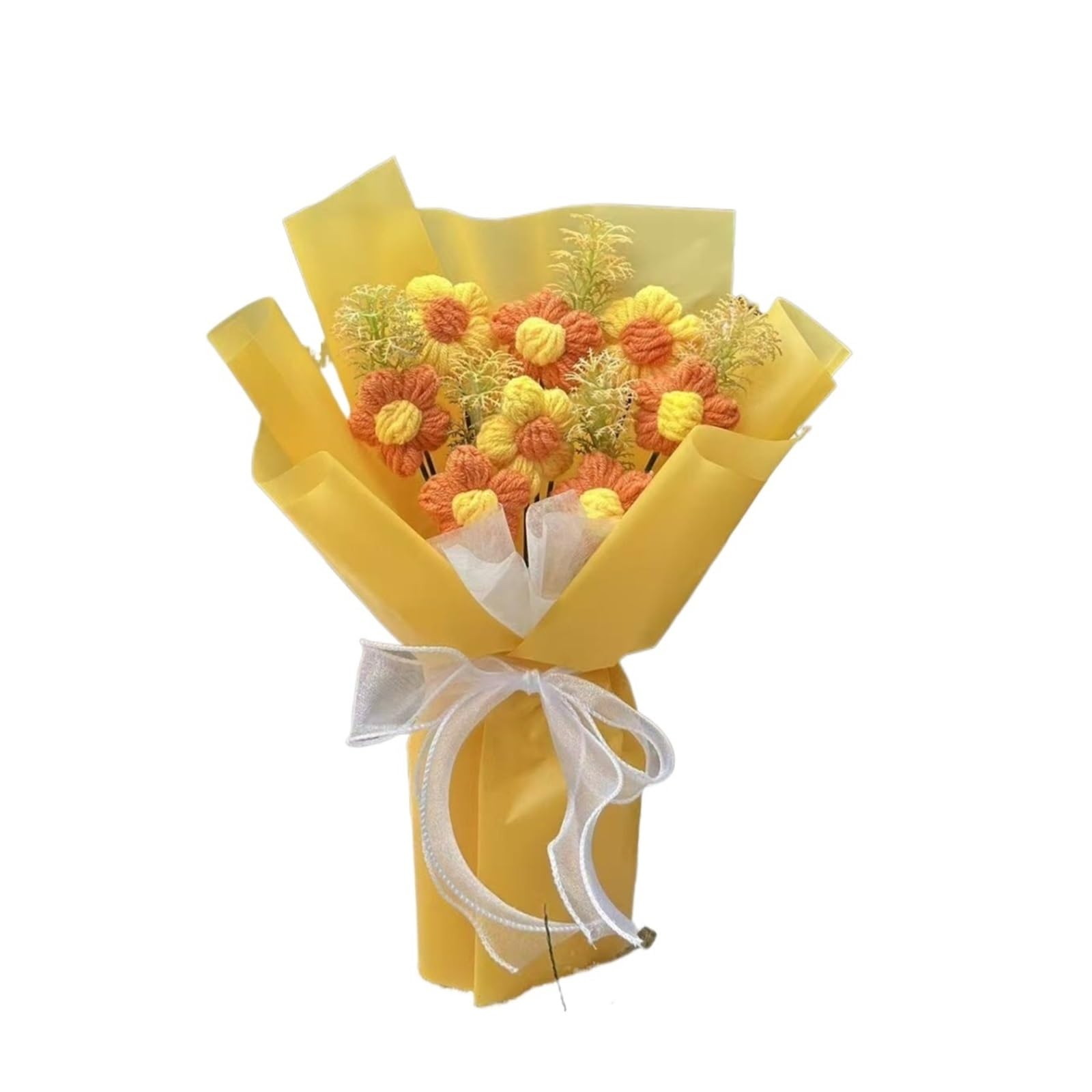 Dazhua Handmade Crochet Flower Bouquet with Gifts Bag, Eternal Floral Gifts for Valentine’s Day, Mother’s Day & Birthdays(Yellow)