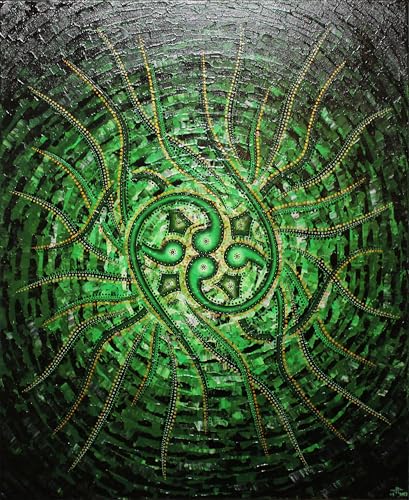 Peinture abstraite verte contemporaine 61x50 cm pour dynamiser un mur blanc sans relief