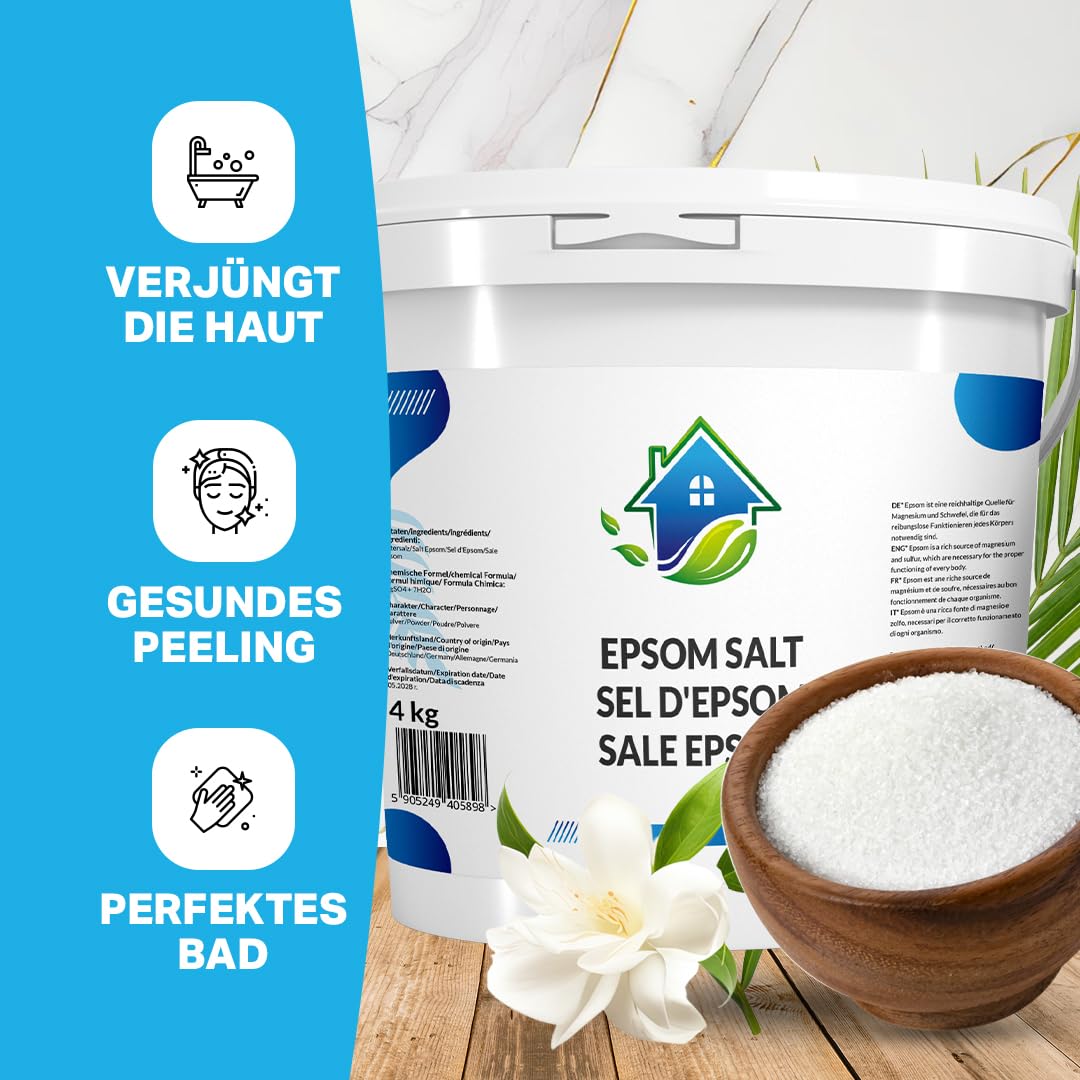 Epsom Sól Do Kąpieli, 4 kg, Sól Gorzka I Oczyszczania Jelit, Siarczan Magnezu, Naturalna