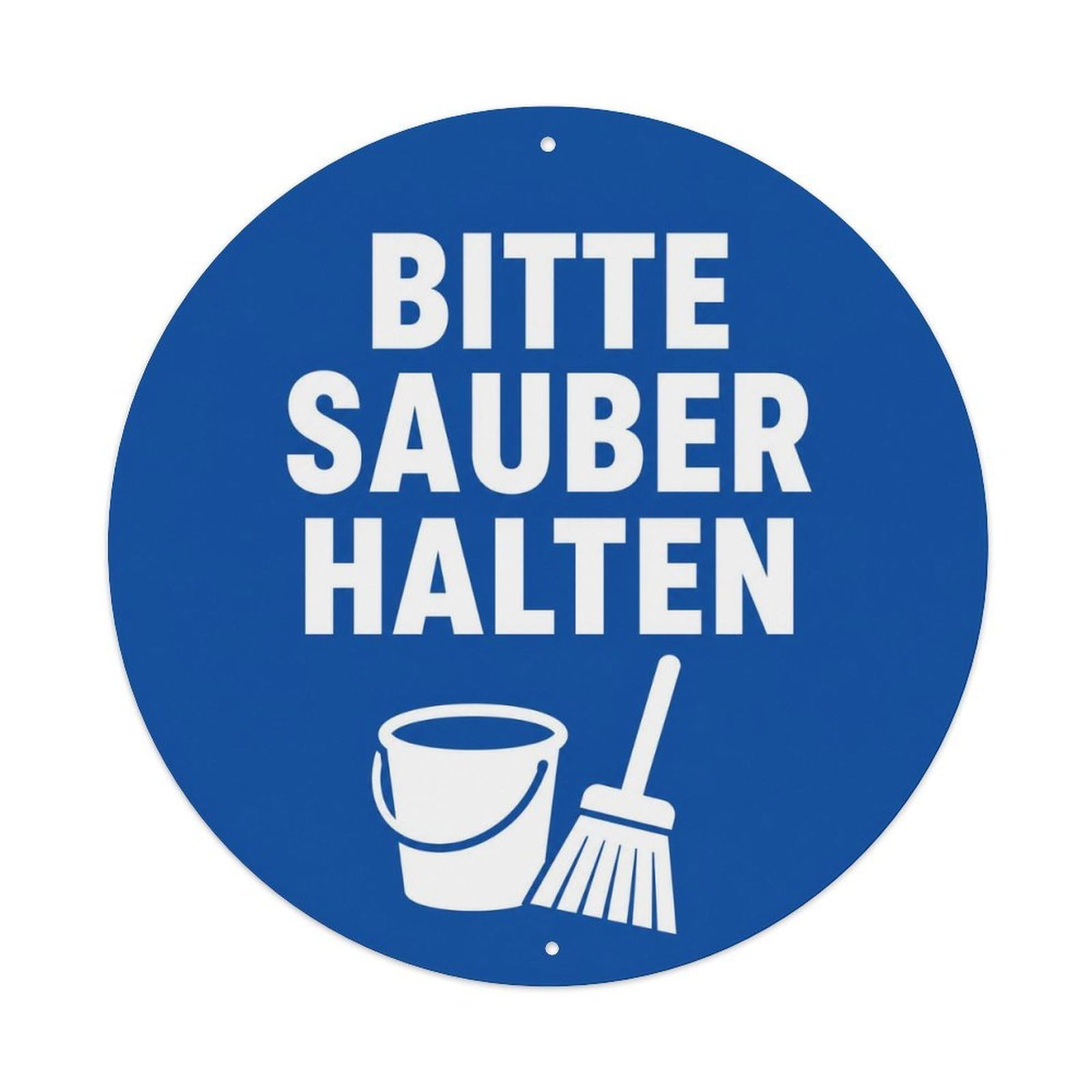 German Keep Clean Restroom Notice Blue Toilet Brush Metal Tin Sign