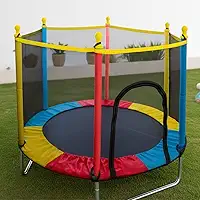 Cama Elástica Infantil com Rede de Proteção, diâmetro 140cm X altura 120cm, Colorida, pula pula para Interior e Exterior ELORIA