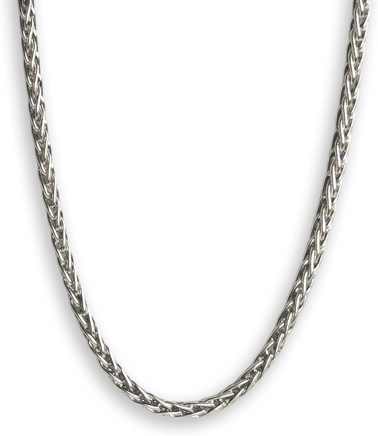 Solid 925 Sterling Silver Spiga Chain Necklace 1.5 mm Black Wheat