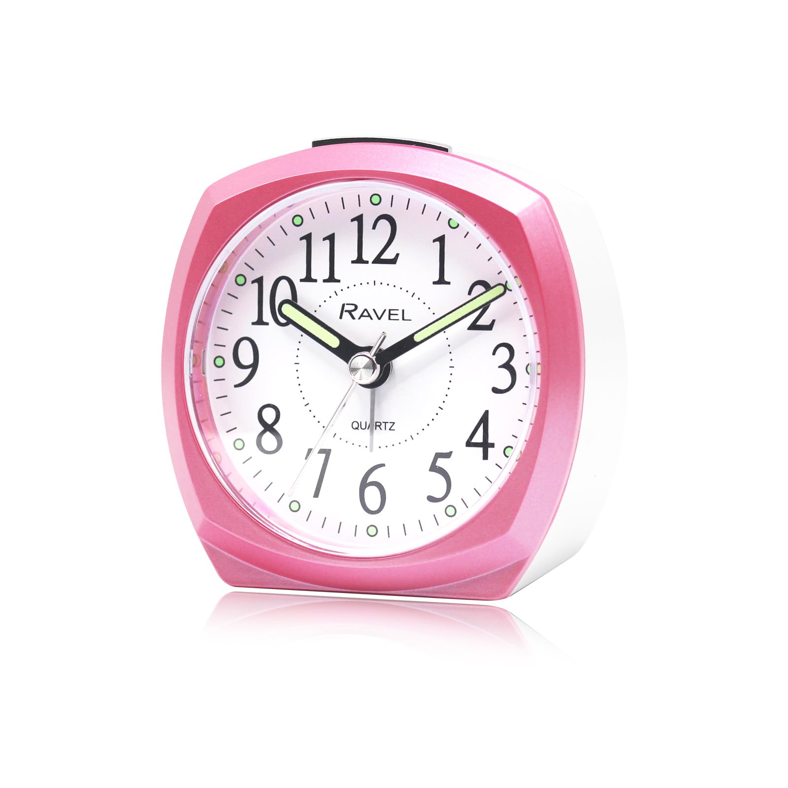 Ravel White / Pink - Midsize Small Two Toned Pastille Alarm Clock With Snooze And Light - Analogue Quartz - Rc047.5 - White/Pink