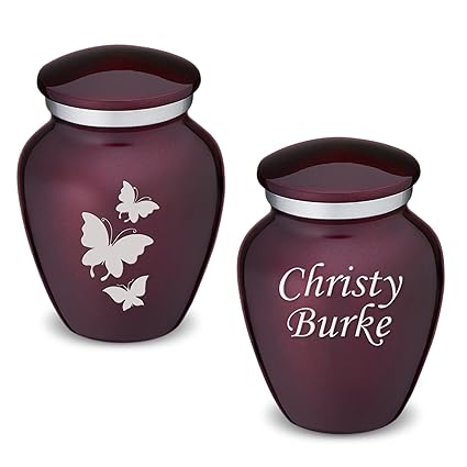 GetUrns Keepsake Embrace Custom Engraved Butterflies Cremation Urn (Cherry Purple)