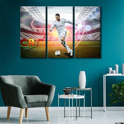 Miniatura 138 de TISHIRON 3 paneles CR7 Cristiano Ronaldo - Póster en lienzo para decoración de pared, pelota deportiva, casa moderna, para club, arena, sala