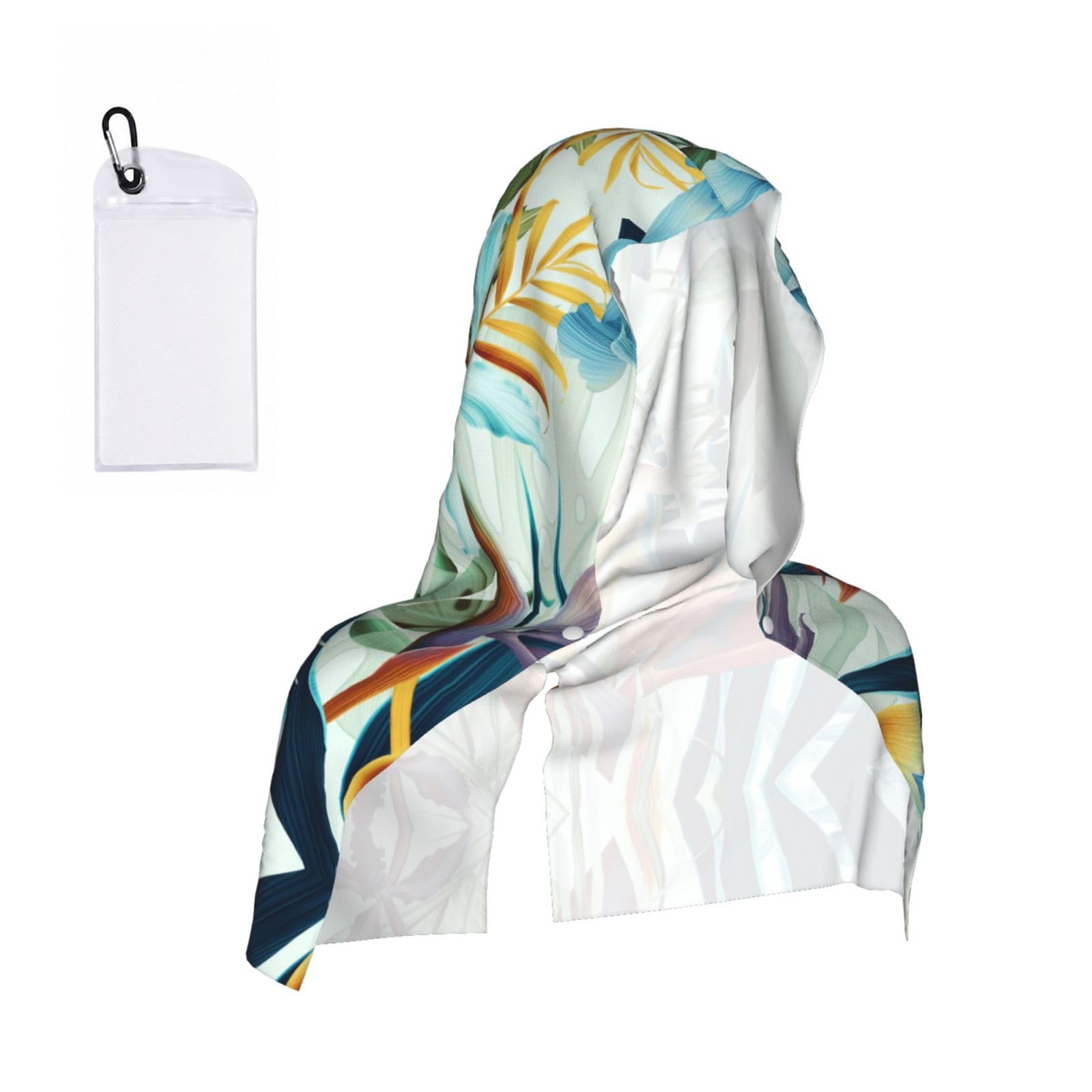 SATUSA Summer Tropical Leaves Print Cooling Hoodie Towel, Cooling Towels For Neck And Face, Quick Drying Absorbent Cooling Head Towel Beach Camping Gym Construction(2pcs)