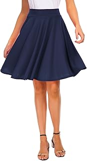 Women's Casual Stretchy Flared Mini Skater Skirt Basic A-Line Pleated Mi...