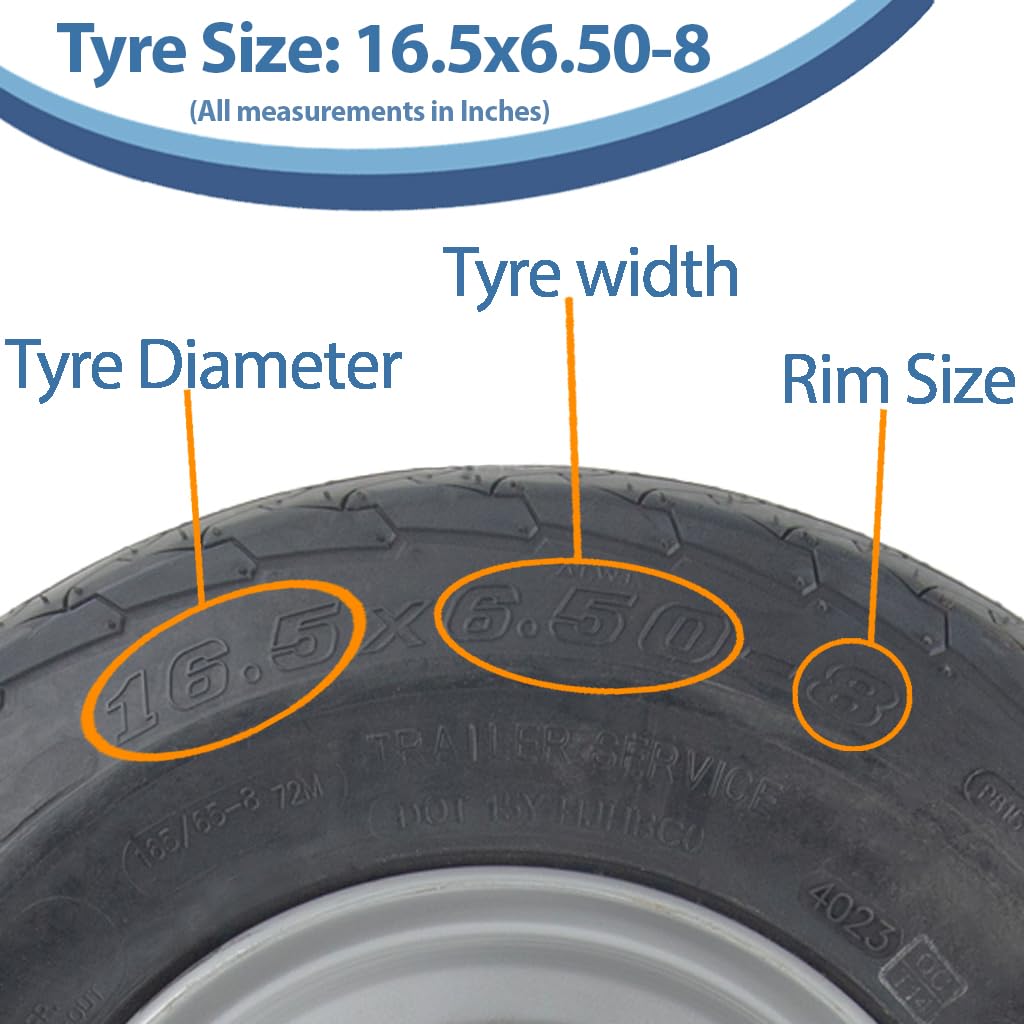 Neumáticos de remolque de 16,5 x 6,50 – 8, 100 mm, PCD, legal, 355 kg (juego de 2)