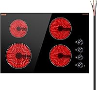Vista 14 de VEVOR Placa de cocina eléctrica de cerámica, estufa eléctrica empotrada, con panel de vidrio, control de perilla, 11 niveles de calor, para diversos