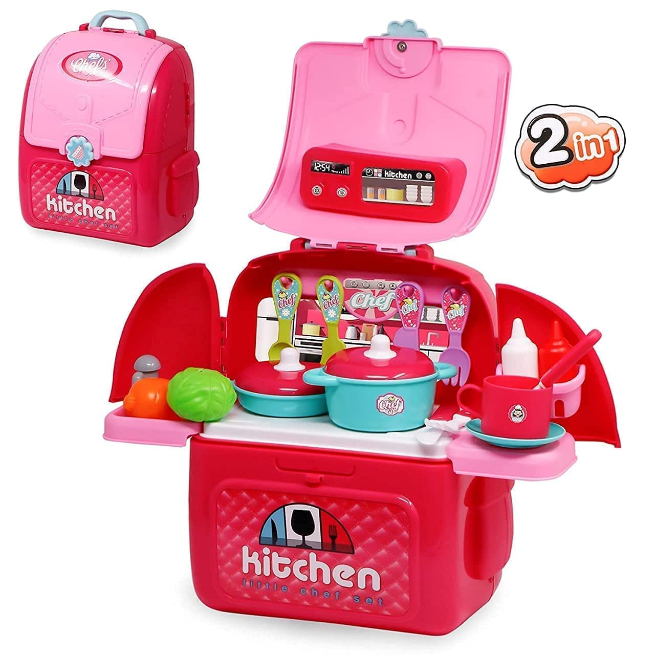Invite Enterprise 2 in 1 Kitchen Set for School Packing Bag Cooking Play Toys Kitchen Chef Set Toy Accessories Including, and Easy to Store, with Fun Game for Girl (21 pcs) (Chef Kitchen Set Bag)