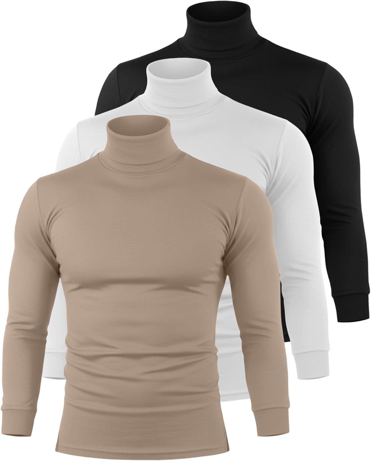 Riyiper 3 Pack Men's Turtleneck Shirts Thermal Basic Knitted Long Sleeve Casual Slim Fit Winter Pullover Tops