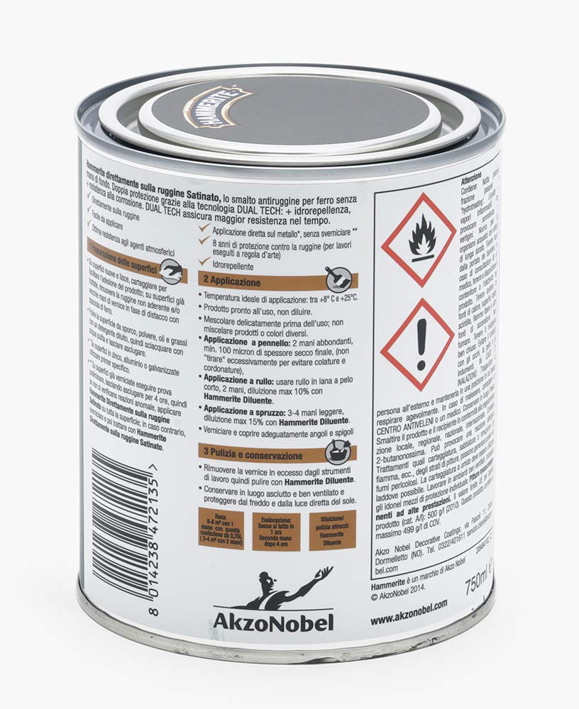 Hammerite Direttamente Sulla Ruggine Satinato Grigio Scuro 0.75 l