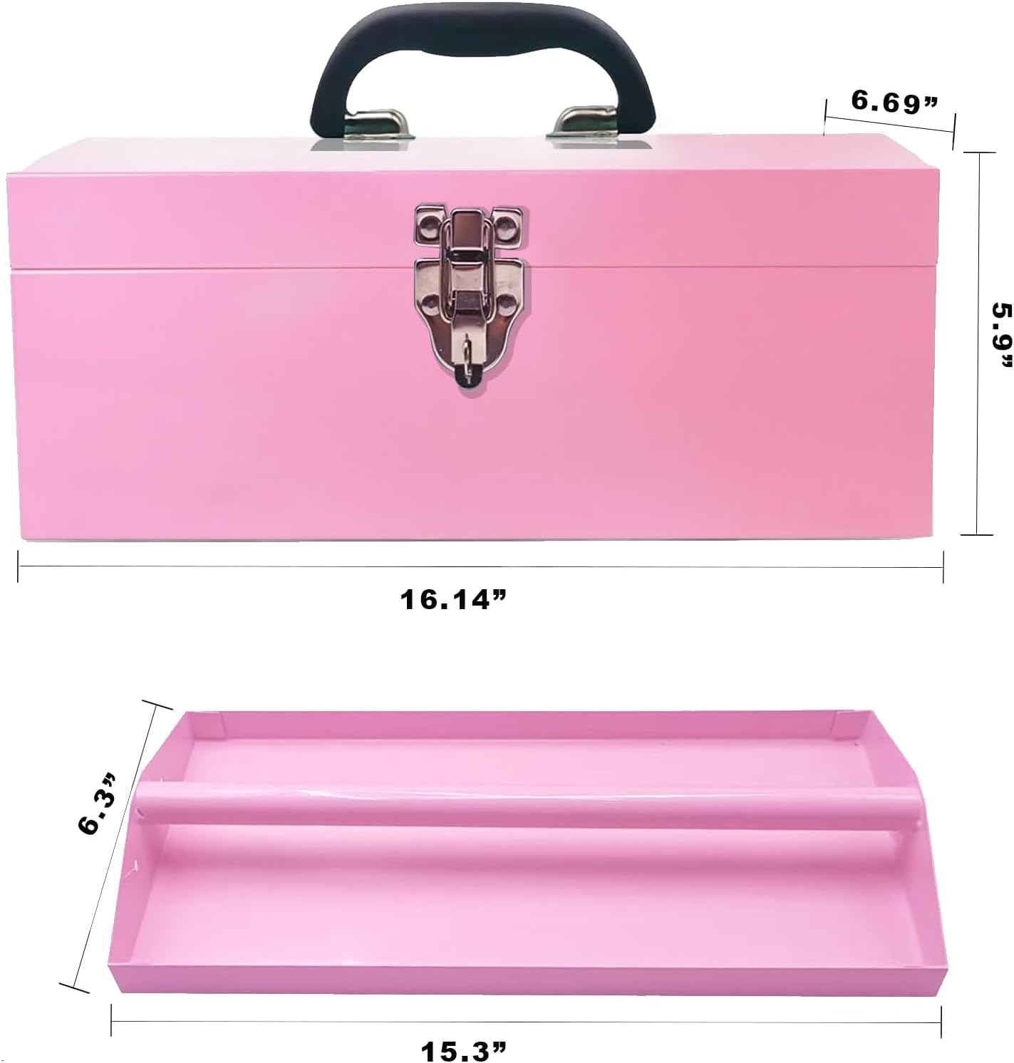 16" Small Tool Box Mini Toolbox Small Metal Tool Box Portable Locking Metal Toolbox with Latch Closure Pink