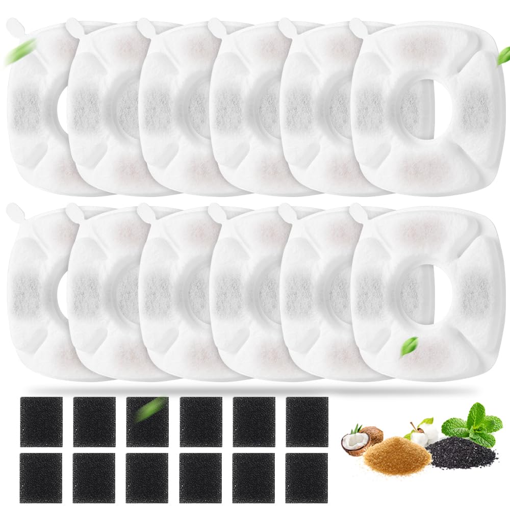 24 Pack Cat Water Fountain Replacement 12 Pcs Filters with 12 Pcs Sponges Fit for 95oz/2.8L Automatic Pet Fountain Water Pet Cat Drinking Fountain Filter (White