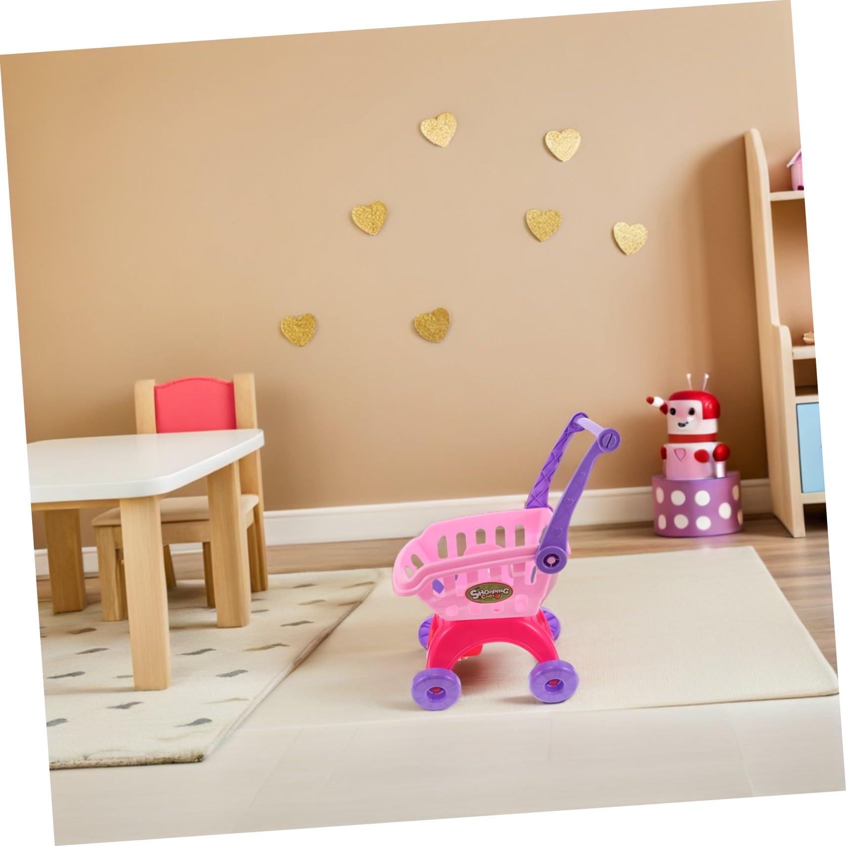BESPORTBLE Carrello della Spesa Giocattolo per Bambini in Plastica Facile da Manovrare Accessori Frutta, per Gioco di Ruolo Realistico in Casa e Momenti Genitore-figlio