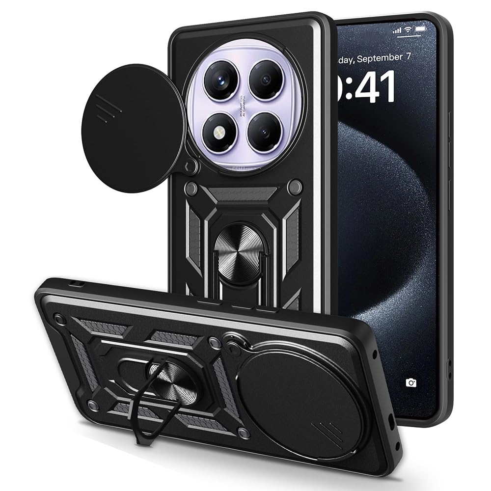 Zore Xiaomi ile uyumlu Redmi Note 14 Pro 4G Kılıf Magnetik Standlı Kamera Korumalı Zore Sürgülü Vega Kapak Siyah