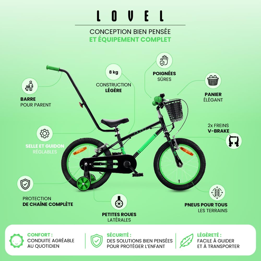 sun baby LOVEL vélo Enfant Fille et garçon 14 ou 16 Pouces