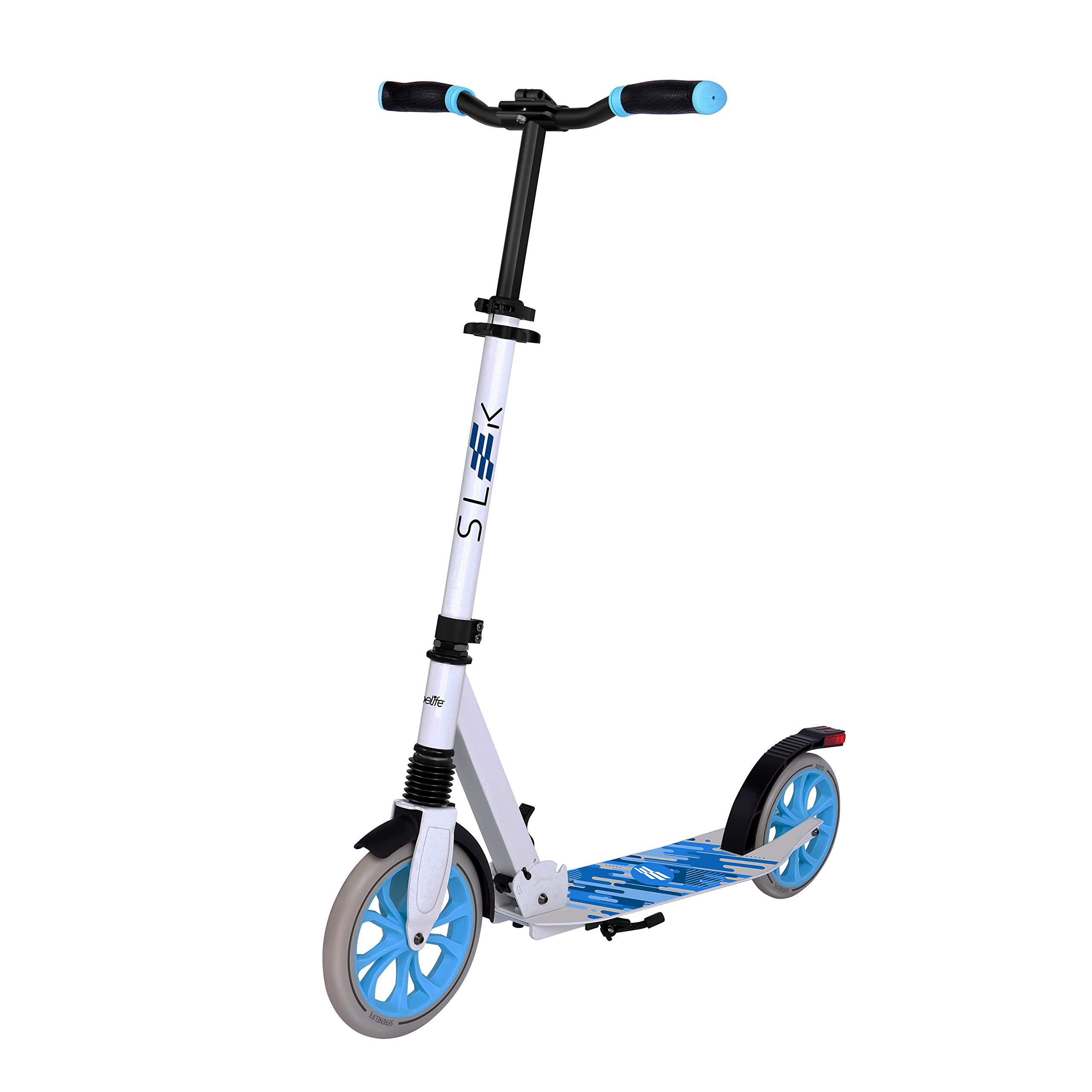 SereneLife Kick Scooter for Adults, Teens, and Kids – 2-Wheel Folding Scooter with Adjustable T-Bar, Anti-Slip Alloy Deck, Carry Strap, White