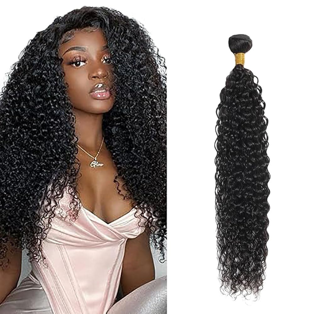 Human Hair Bundles Curly Wave Extensiones De Cabello Negro Extensiones de pelo Humano Natural Black Double Weft 1 Bundle Unprocessed Virgin Remy Hair for Women for Women 32 Inches
