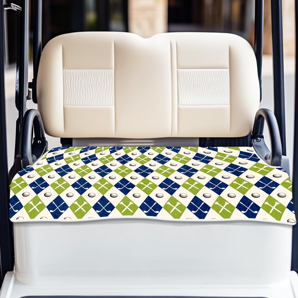 ORIGACH Universal Golf Cart Seat Covers for Most 2-Seat Carts Green Plaid and Golf Ball Patterns Golf Cart Seat Towel Blanket to Keep Seat Cool and Comfortable, 100% Microfiber, 30.9×51Inch