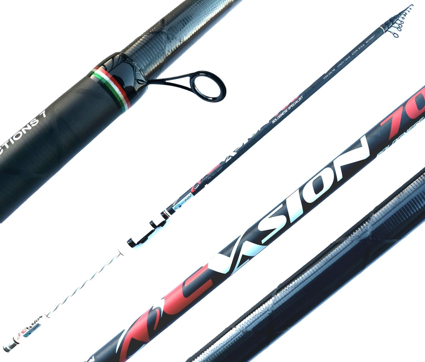 Canna Bolognese Carbonio Intrecciato 7 Metri Azione Punta Pesca Mare Spigola Xevasion