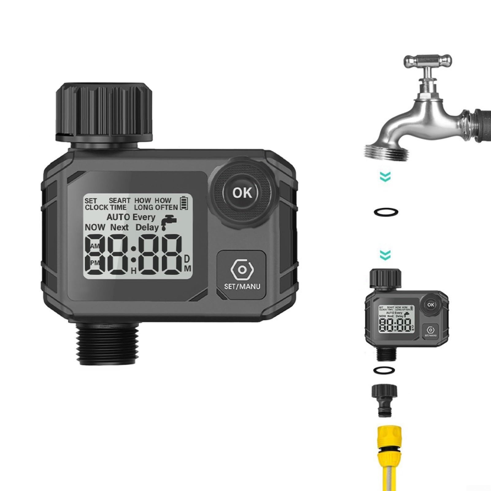 Timer automatico per irrigazione con ritardo della pioggia, regolatore di irrigazione digitale LCD da giardino, prato, campo vegetale, modalità manuale fino a 59 minuti