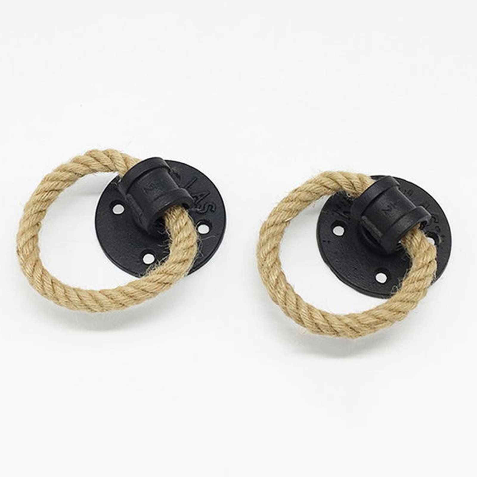 YHBZ Hall/Closet pull door knobs Wrought Lron Handles,Vintage Cabinet Knobs,Dresser Knobs Pull Handles,(2 Pieces) Thick Hemp Rope Pull Ring,Black,8cm