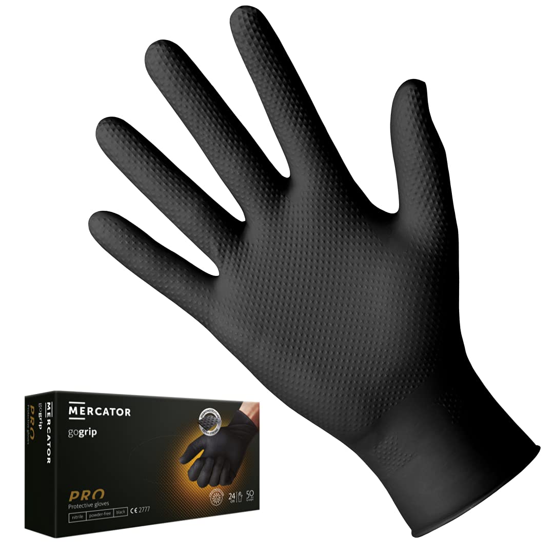 Buy MERCATOR GoGrip Nitrile Gloves Black PowderFree Disposable Gloves
