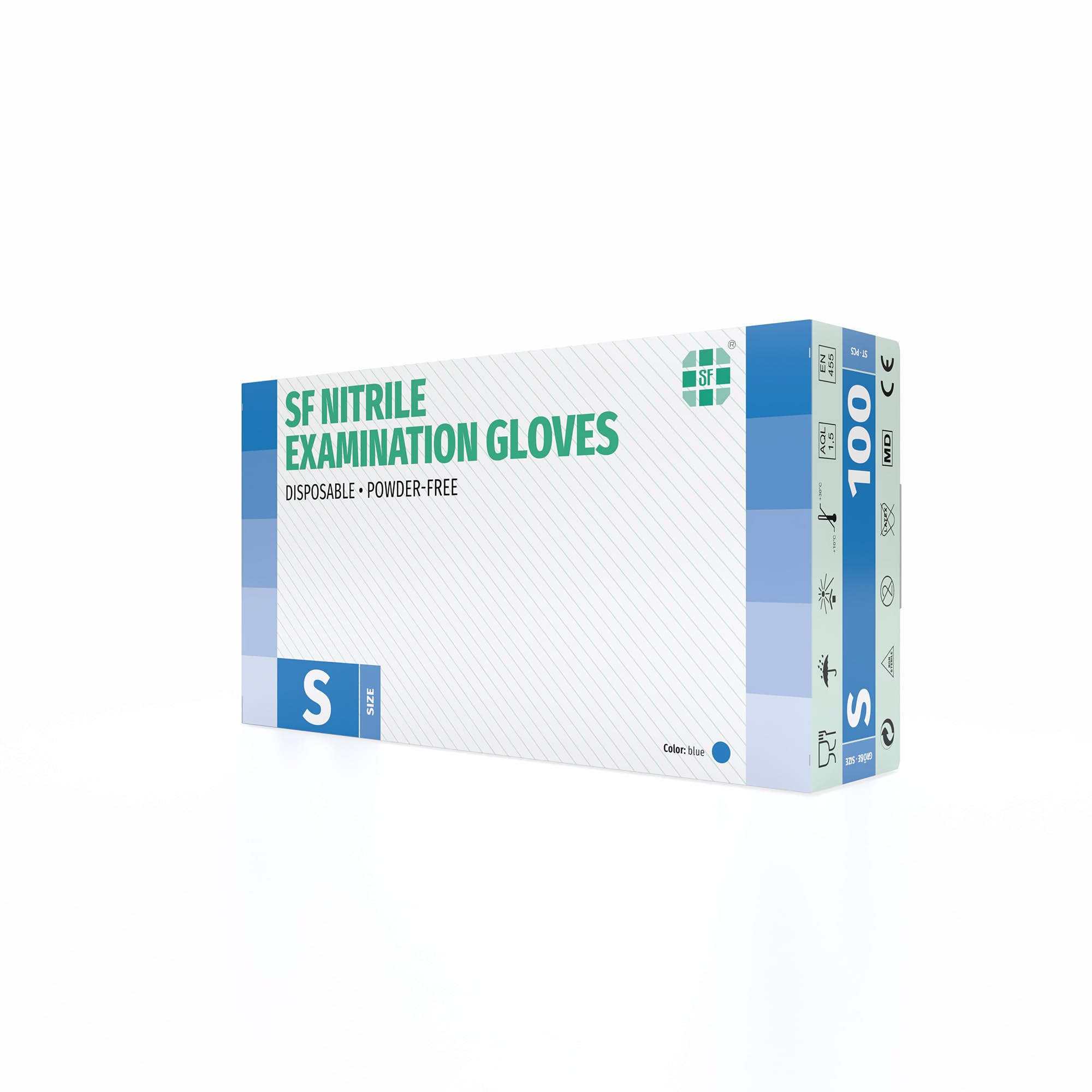SF Gants nitrile bleus S – 1000 (10x100) gants jetables, non poudrés, sans latex, résistants, pour la cuisine, l’usage médical, le ménage, la mécanique, le tatouage, la coiffure, l’usage alimentaire