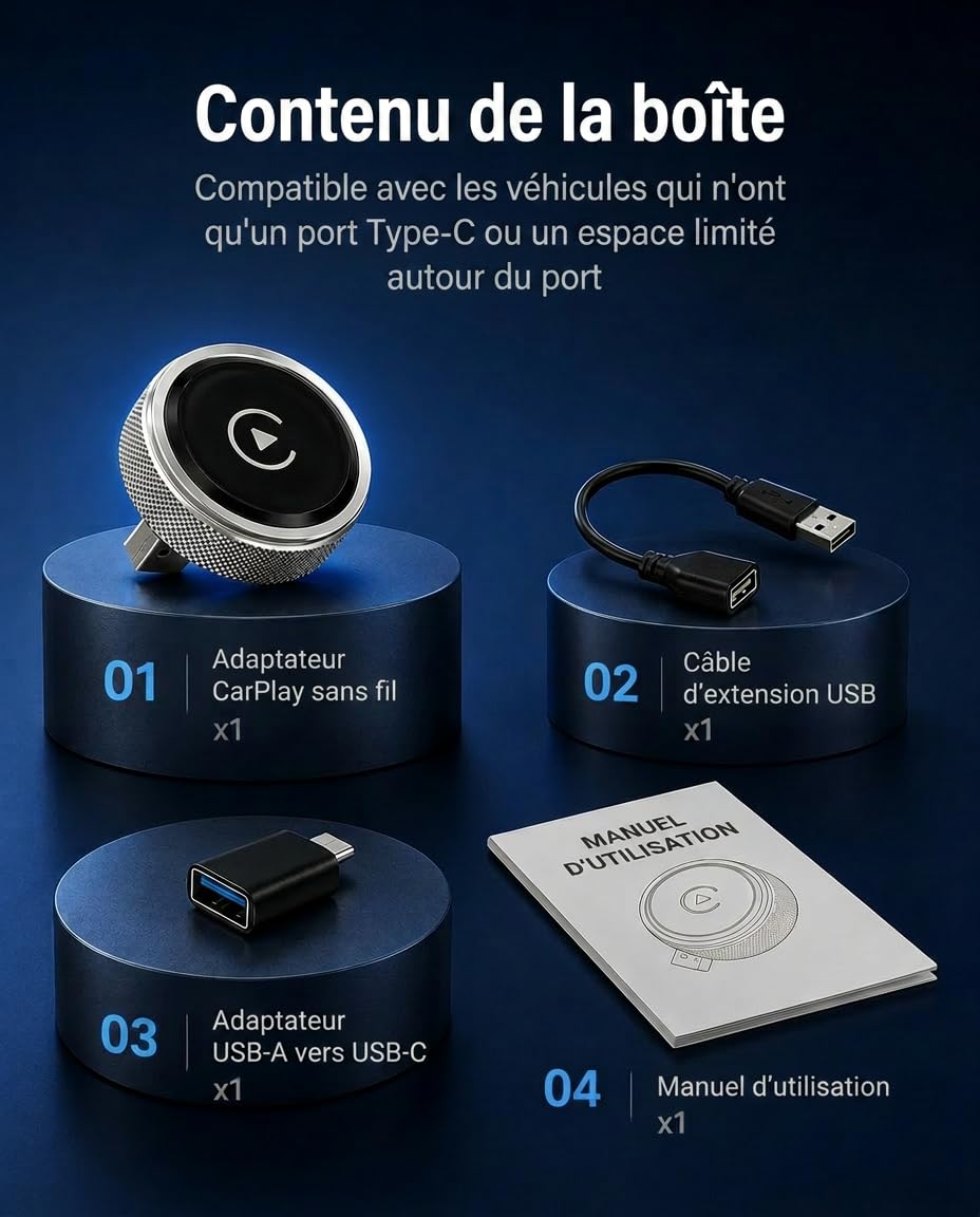 2026 Adaptateur Carplay & Android Auto sans Fil, 2-in-1 Adaptateur Carplay sans Fil, WiFi 2,4/5GHz avec Connexion Automatique, Plug & Play pour iPhone & Android, Design Premium en Aluminium